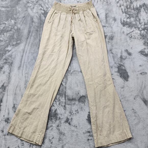 Rewash Pants - Rewash Pants Womens L Tan Khaki Linen Blend Pull On Wide Leg Casual Pockets
